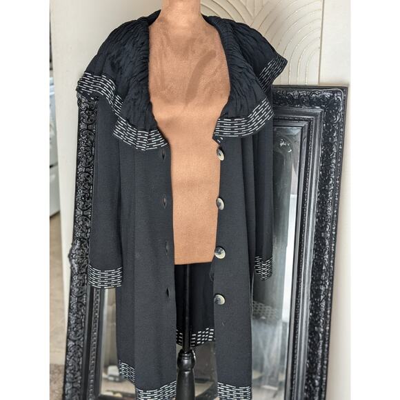 Designer Angel by Sabri Özel Black Knit Wool Blend Cardigan Italy Yarn Artwear - Picture 2 of 10